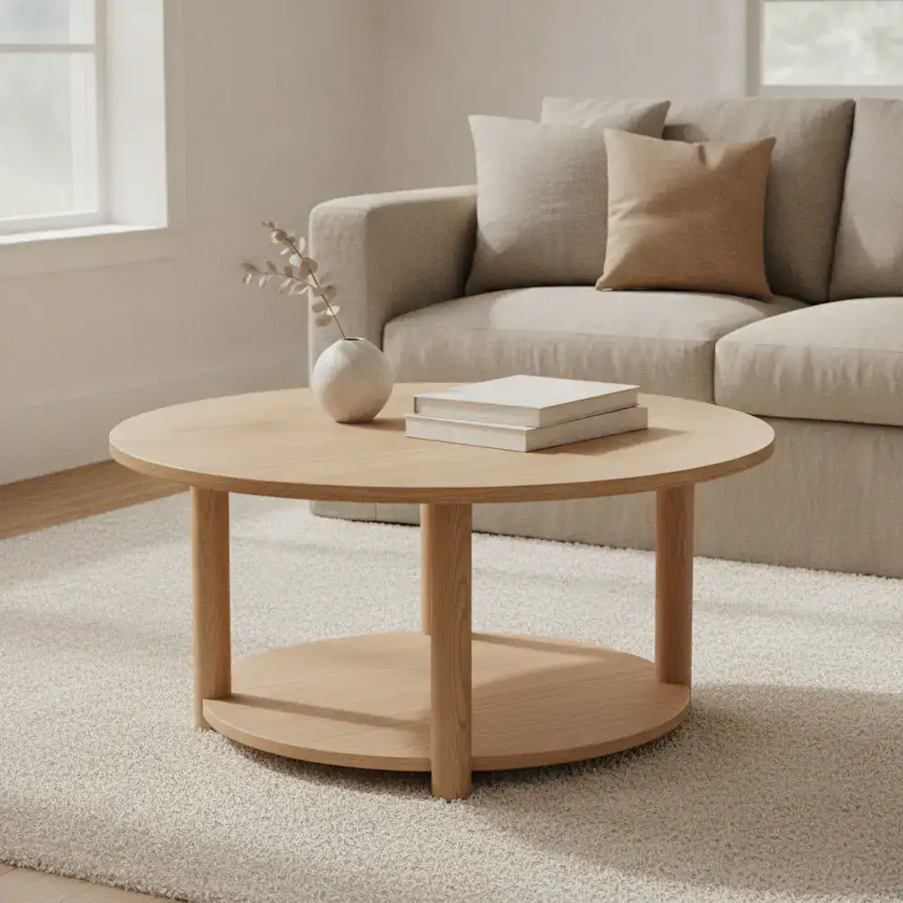 Minimalist round oak coffee table