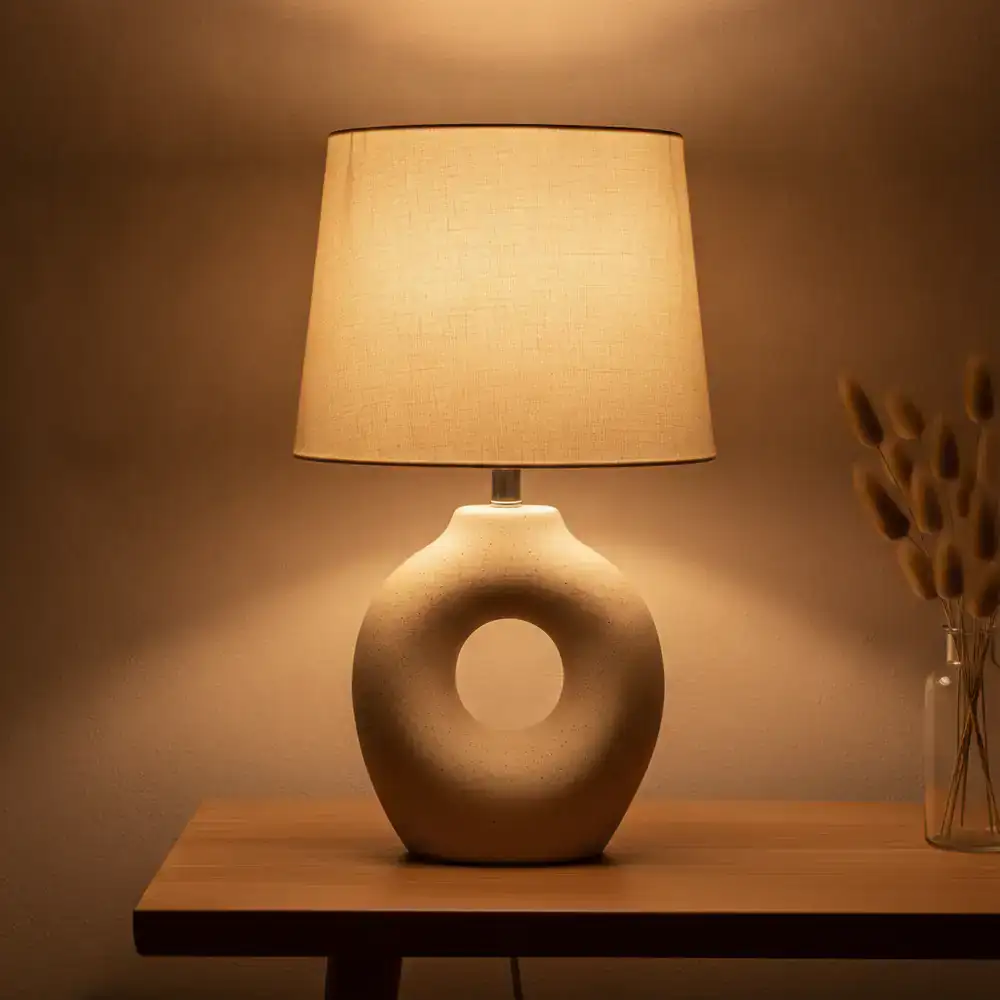 Ceramic base table lamp with linen shade